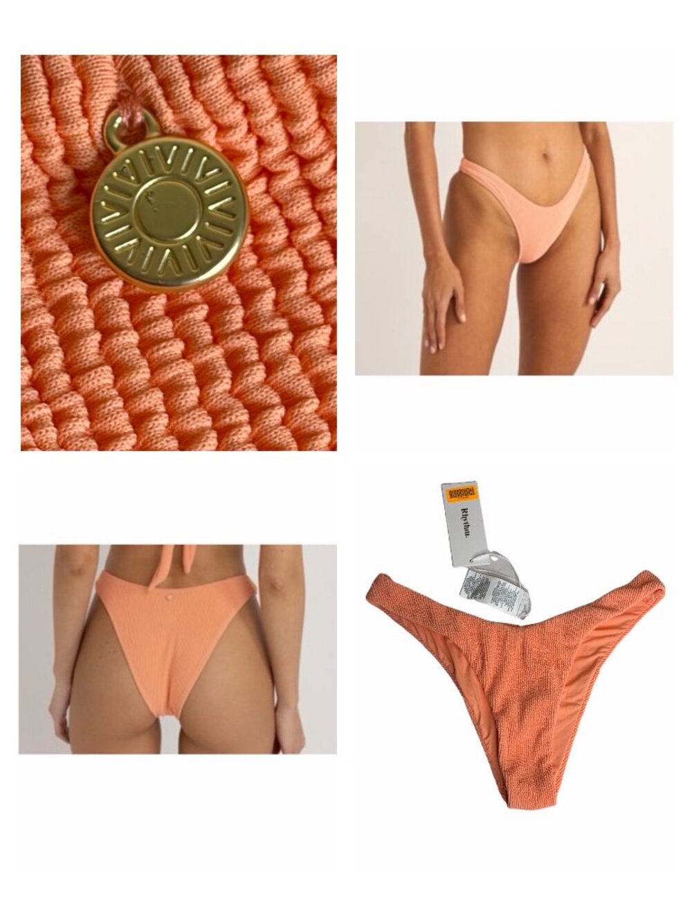New Rhythm Isla Rib Hi Cut Bikini Bottom Peach Size S